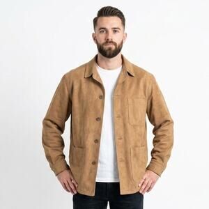 Macmor Private Collection Coat Jacket Mens M Brown Faux Suede Lined Button Front
